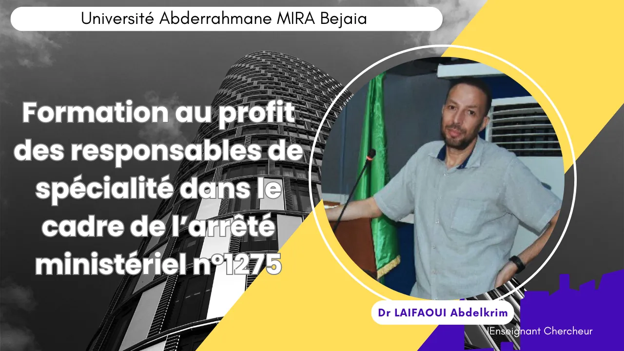 Formation responsables spécialité Arrêté 1275 Béjaïa 2024